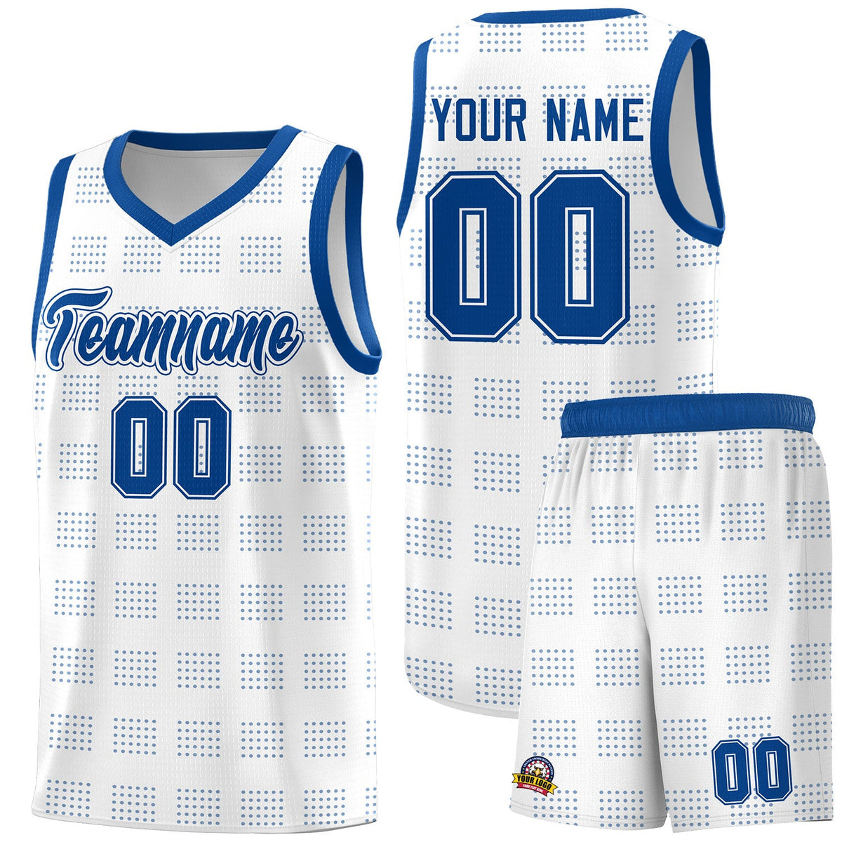 Custom White Royal Trailblazer Dot Pattern Sports Uniform Basketball Jersey