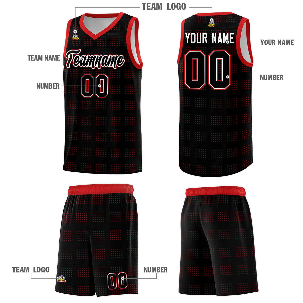 Custom Black Red Trailblazer Dot Pattern Sports Uniform Basketball Jersey