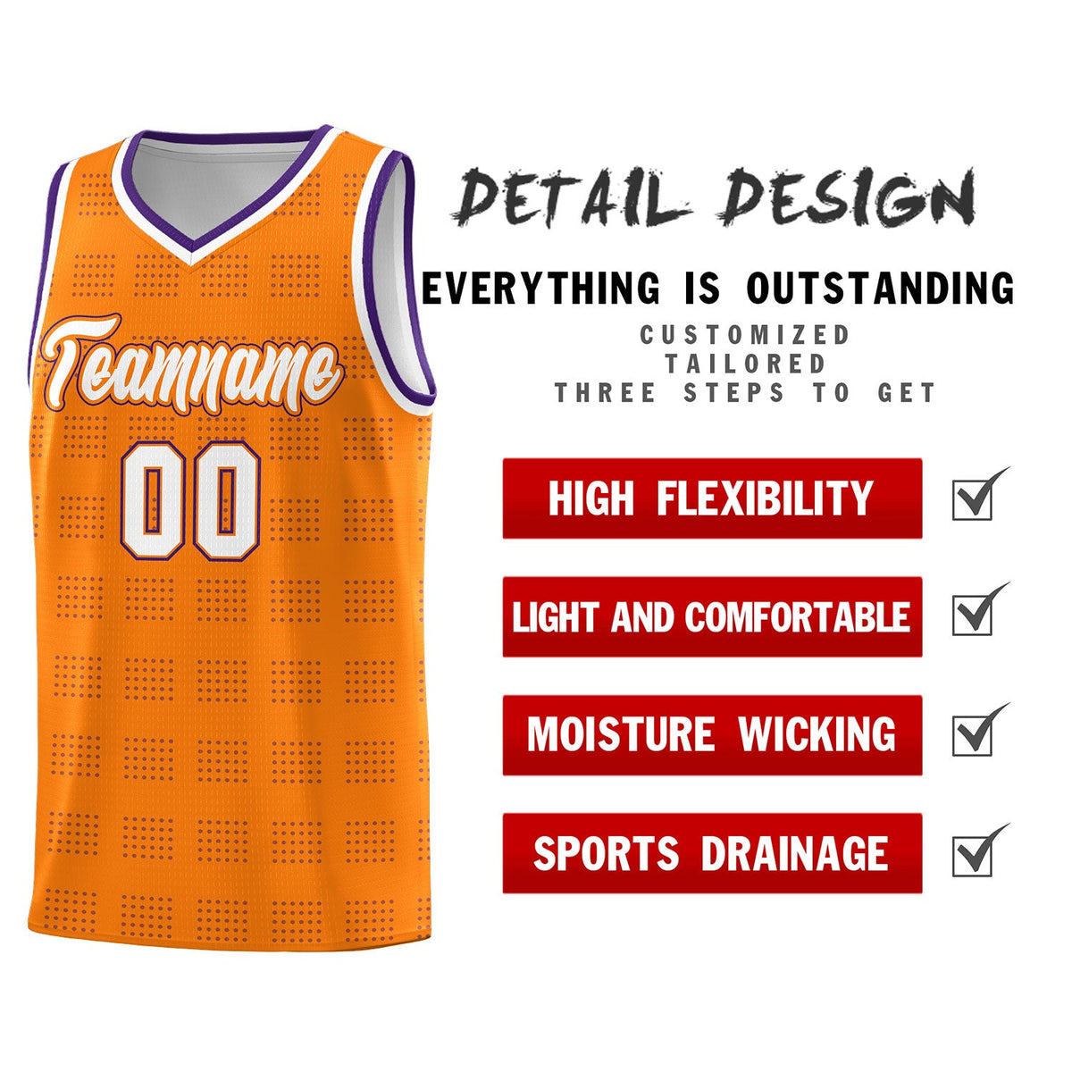 Custom Orange Purple Trailblazer Dot Pattern Sports Uniform Basketball Jersey