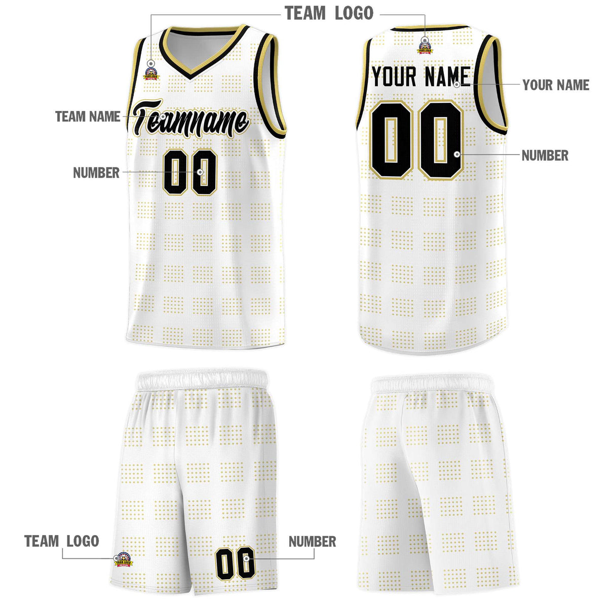 Custom White Old Gold Trailblazer Dot Pattern Sports Uniform Basketball Jersey