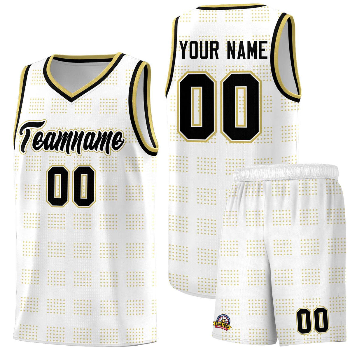 Custom White Old Gold Trailblazer Dot Pattern Sports Uniform Basketball Jersey