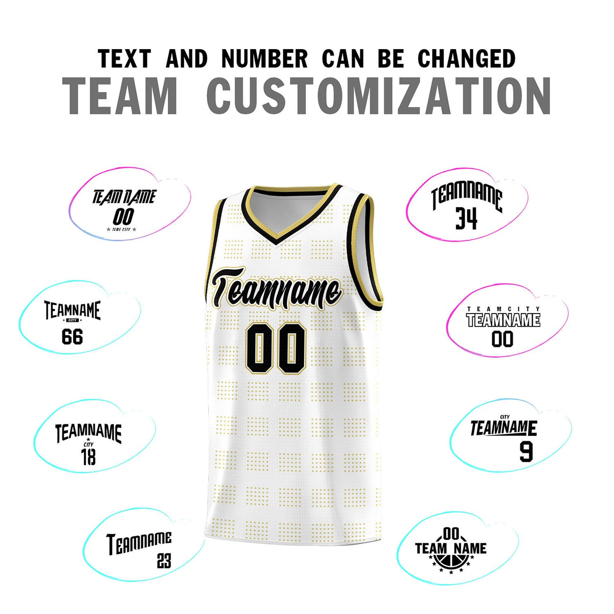 Custom White Old Gold Trailblazer Dot Pattern Sports Uniform Basketball Jersey