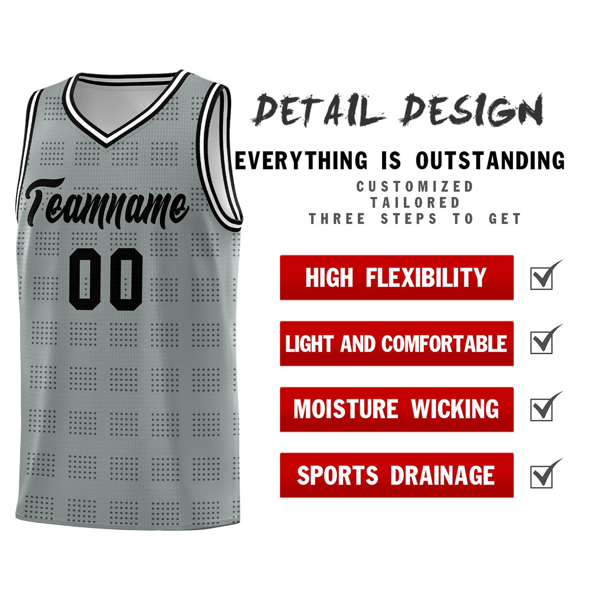 Custom Dark Gray Black Trailblazer Dot Pattern Sports Uniform Basketball Jersey