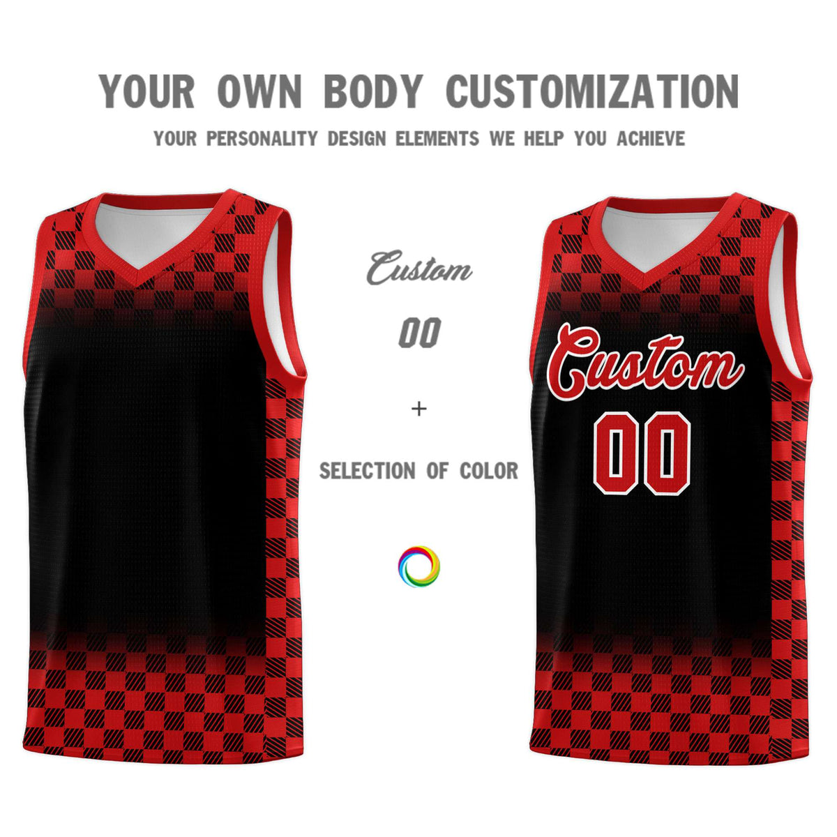 Custom Black Red Classic Plaid Pattern Sports Uniform Basketball Jersey