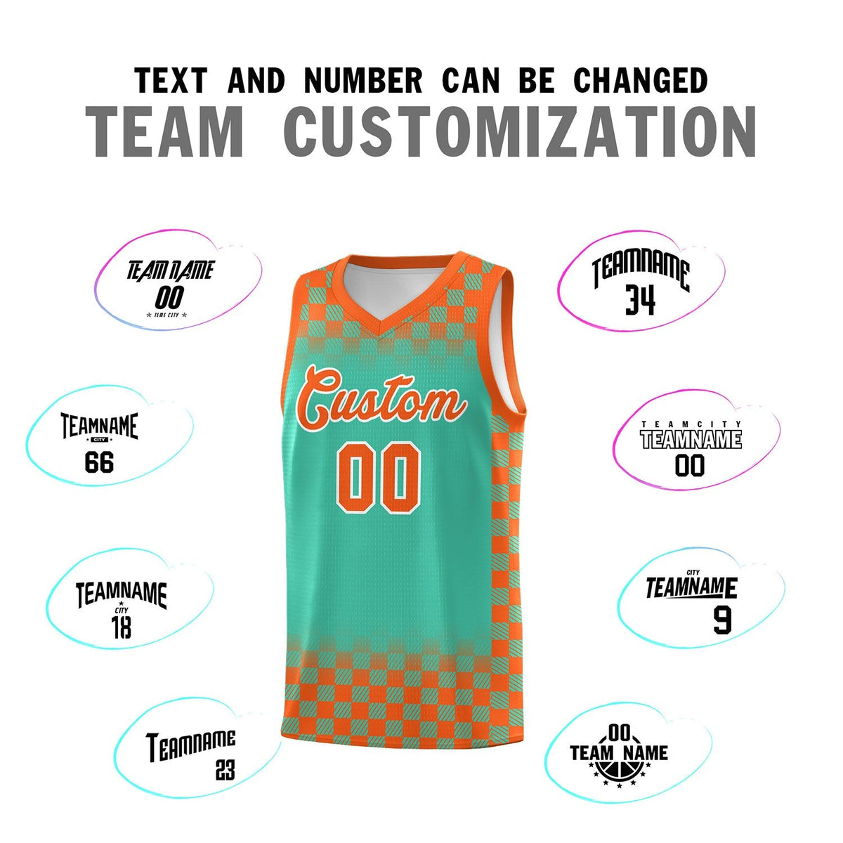 Custom Bright Green Orange Classic Plaid Pattern Sports Uniform Basketball Jersey