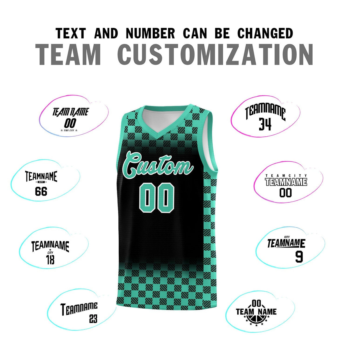 Custom Black Bright Green Classic Plaid Pattern Sports Uniform Basketball Jersey