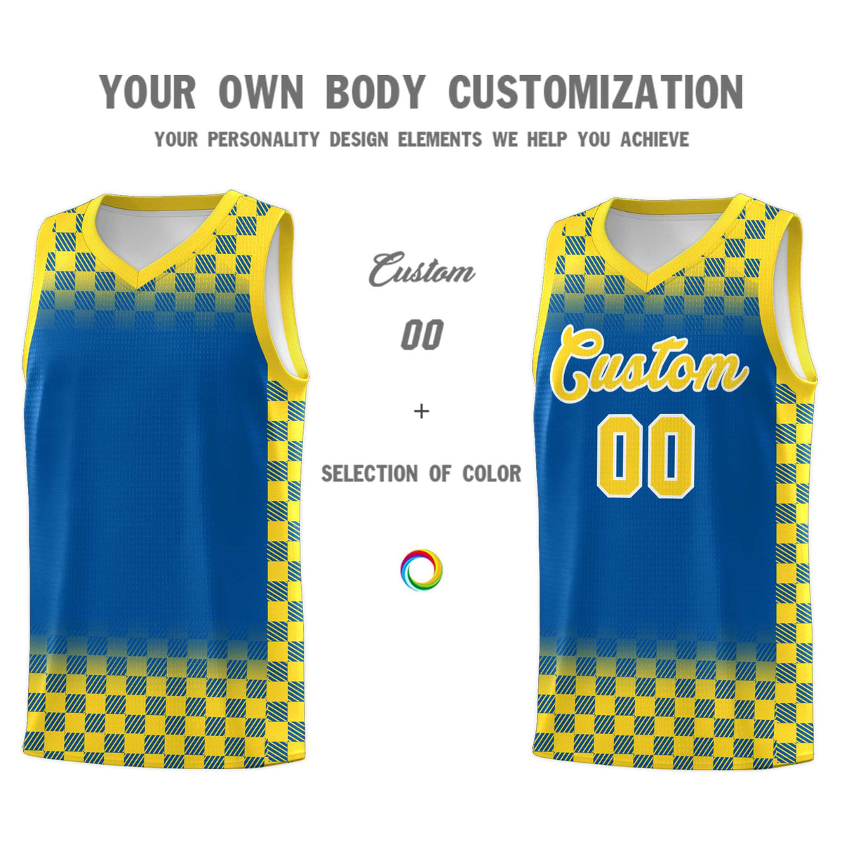 Custom Royal Gold Classic Plaid Pattern Sports Uniform Basketball Jersey