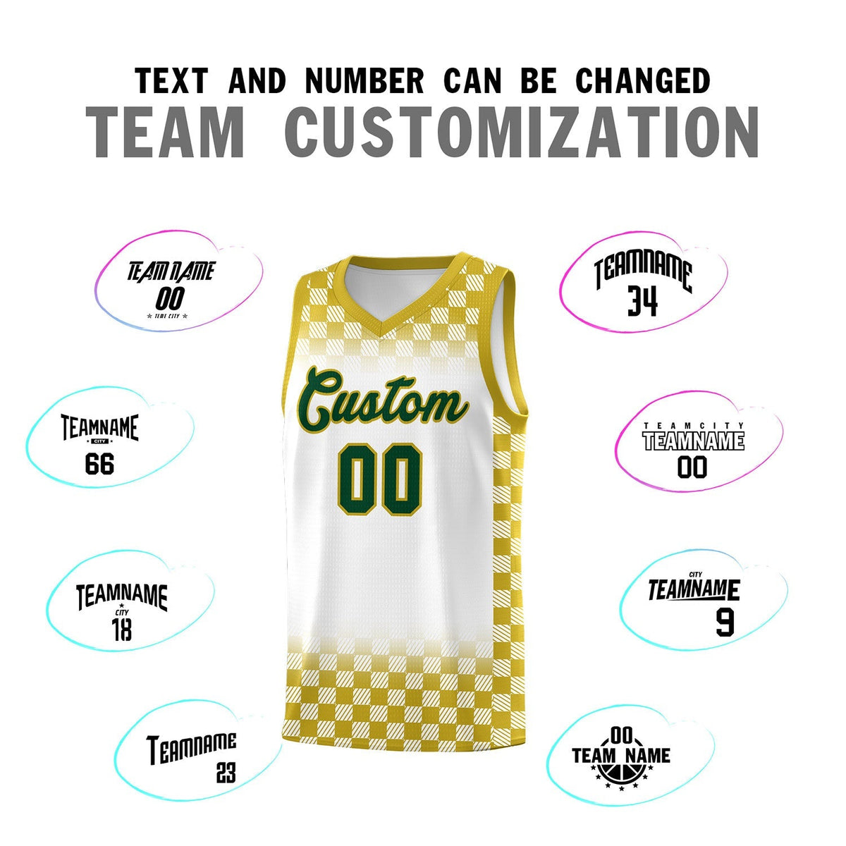 Custom White Old Gold Classic Plaid Pattern Sports Uniform Basketball Jersey