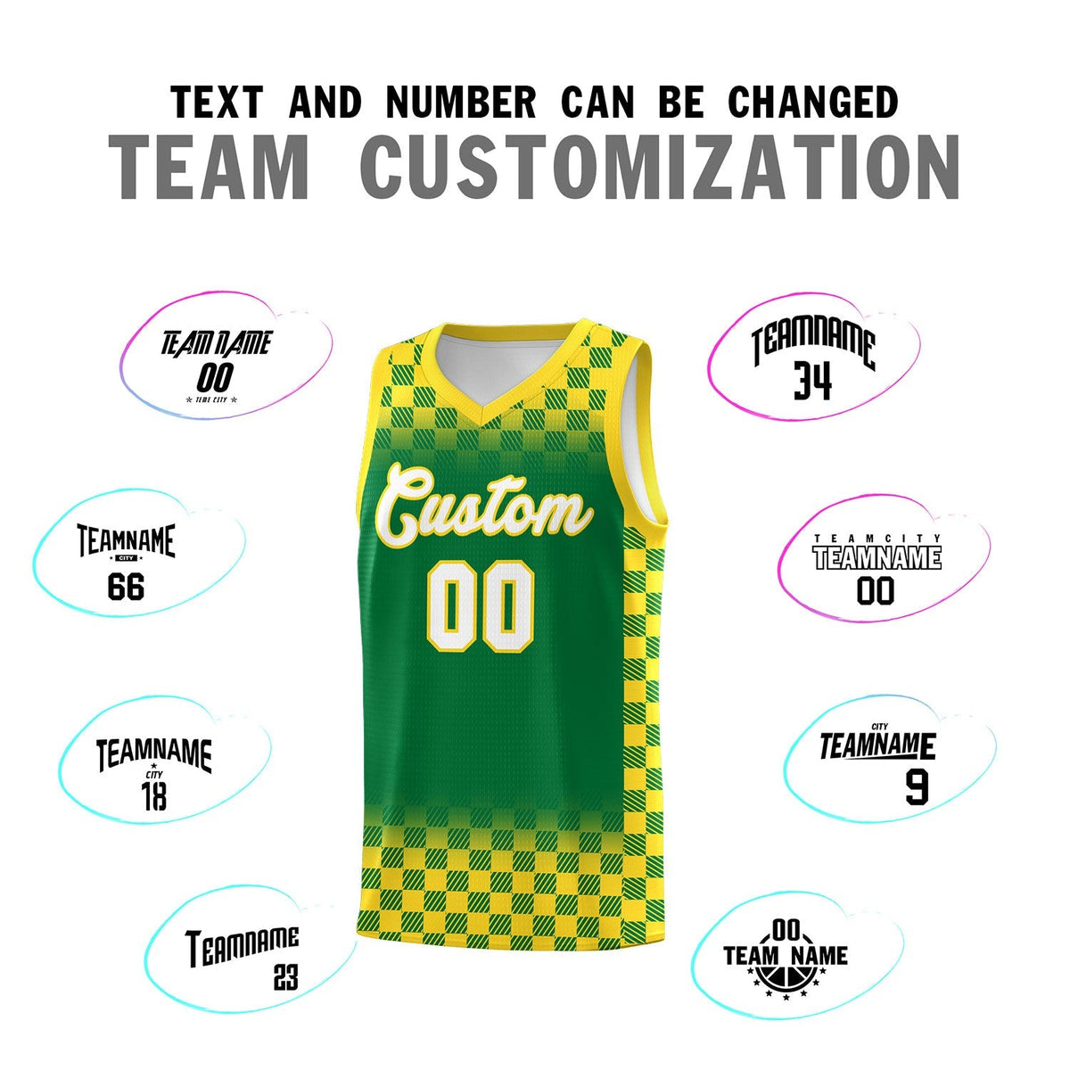 Custom Kelly Green Gold Classic Plaid Pattern Sports Uniform Basketball Jersey