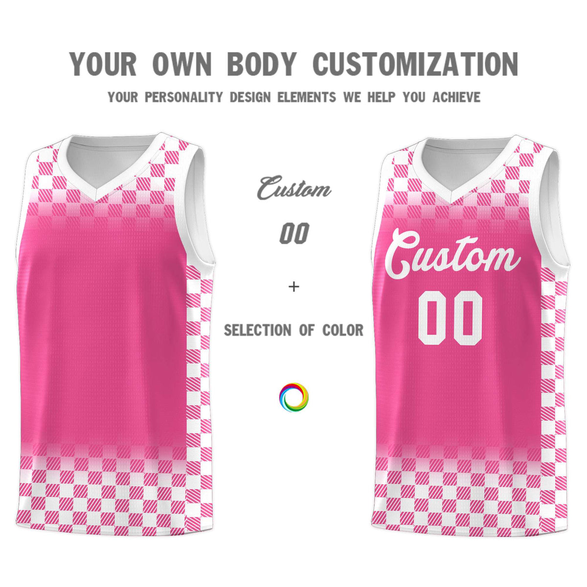 Custom Pink White Classic Plaid Pattern Sports Uniform Basketball Jersey