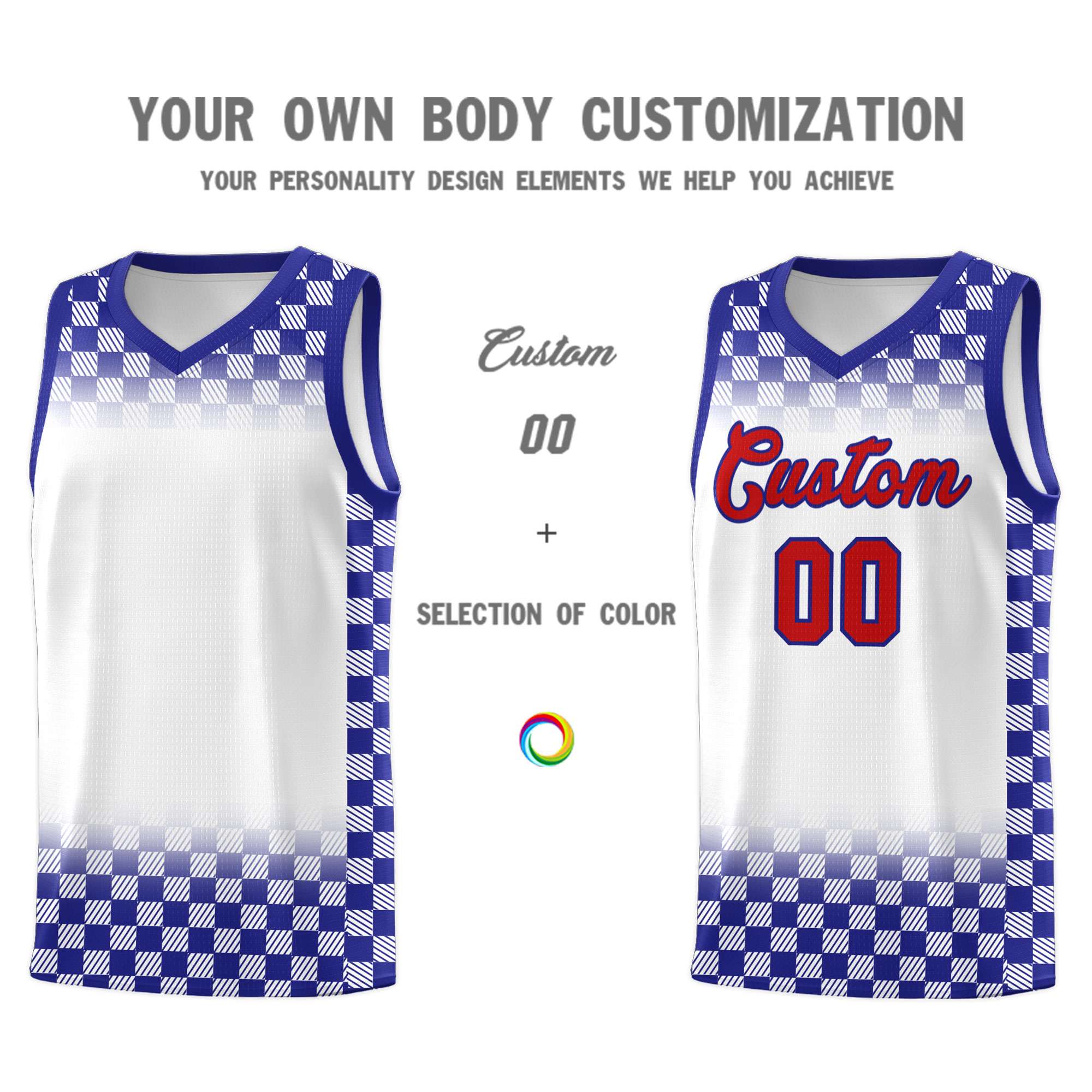 Custom White Royal Classic Plaid Pattern Sports Uniform Basketball Jersey