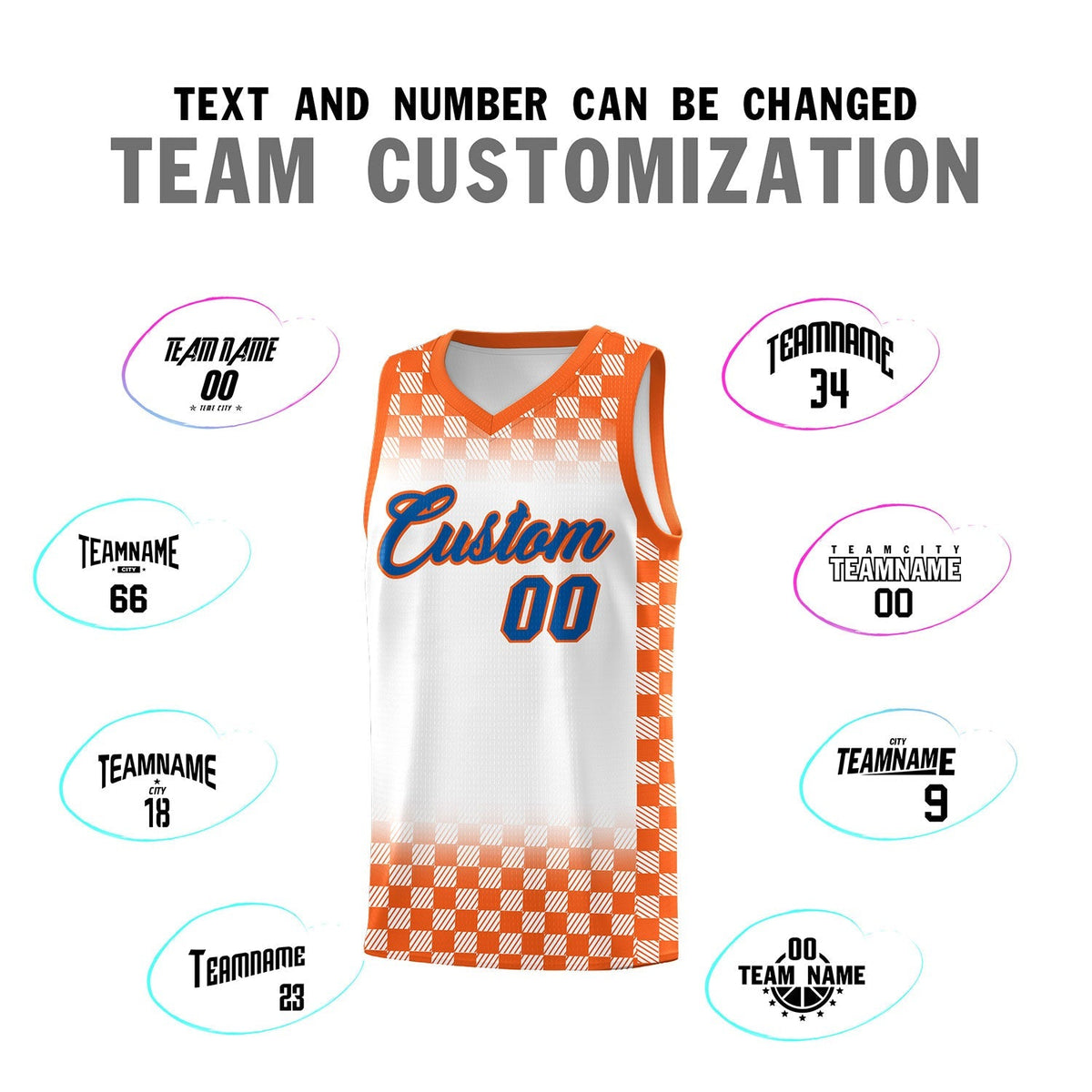 Custom White Orange Classic Plaid Pattern Sports Uniform Basketball Jersey