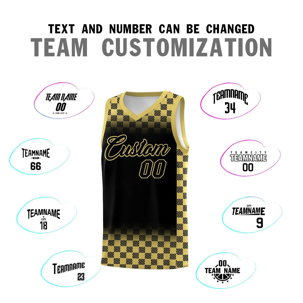 Custom Black Old Gold Classic Plaid Pattern Sports Uniform Basketball Jersey