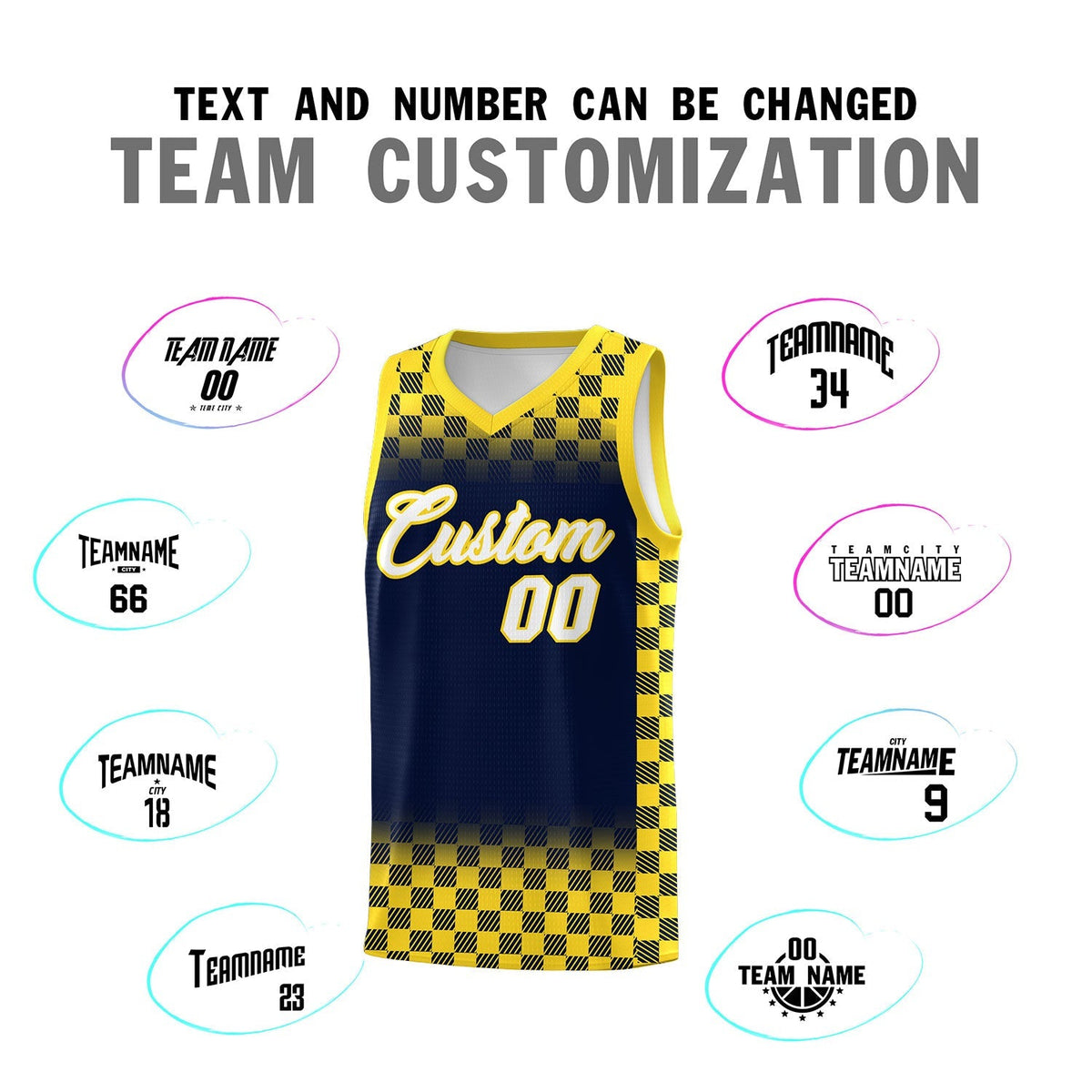 Custom Navy Gold Classic Plaid Pattern Sports Uniform Basketball Jersey
