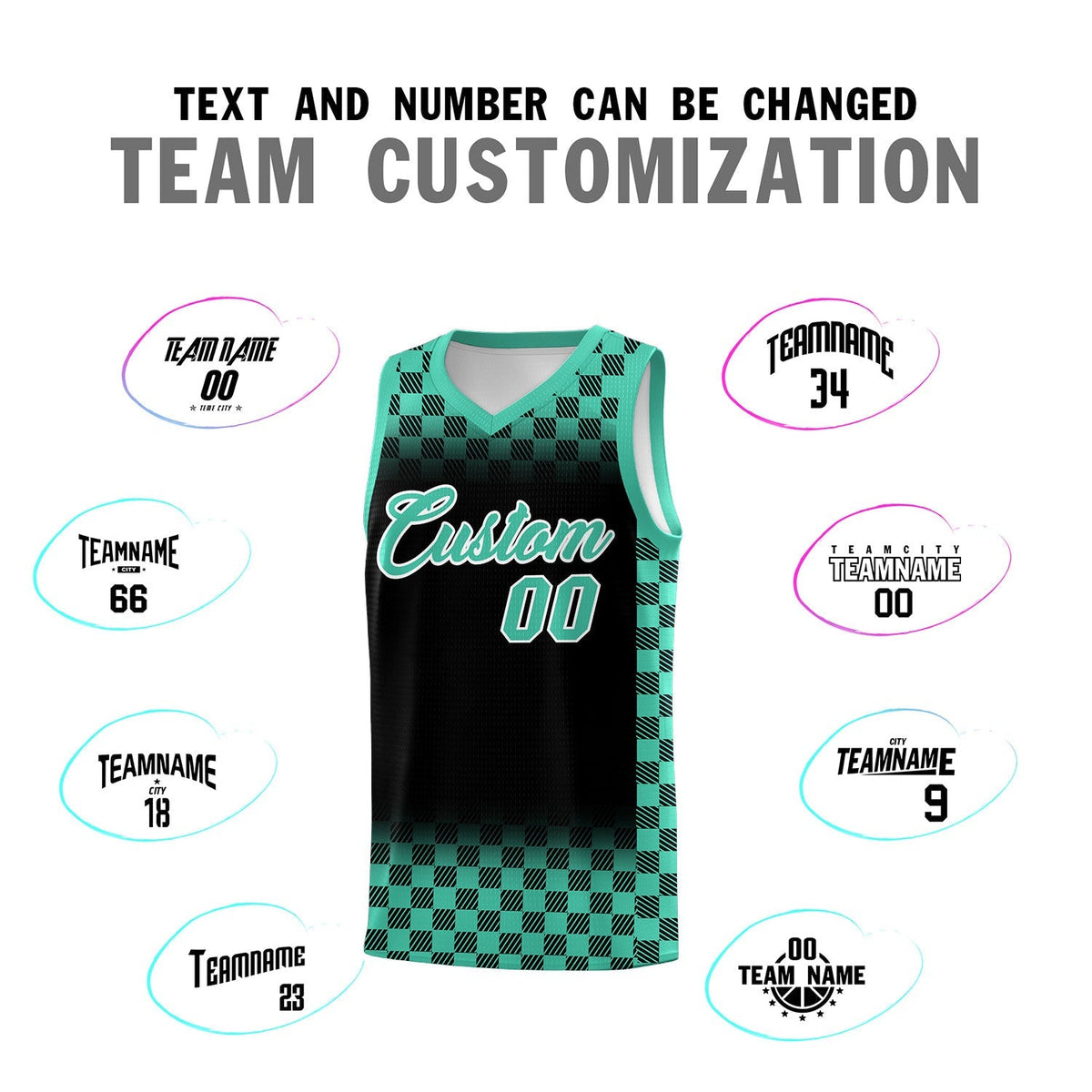 Custom Black Bright Green Classic Plaid Pattern Sports Uniform Basketball Jersey