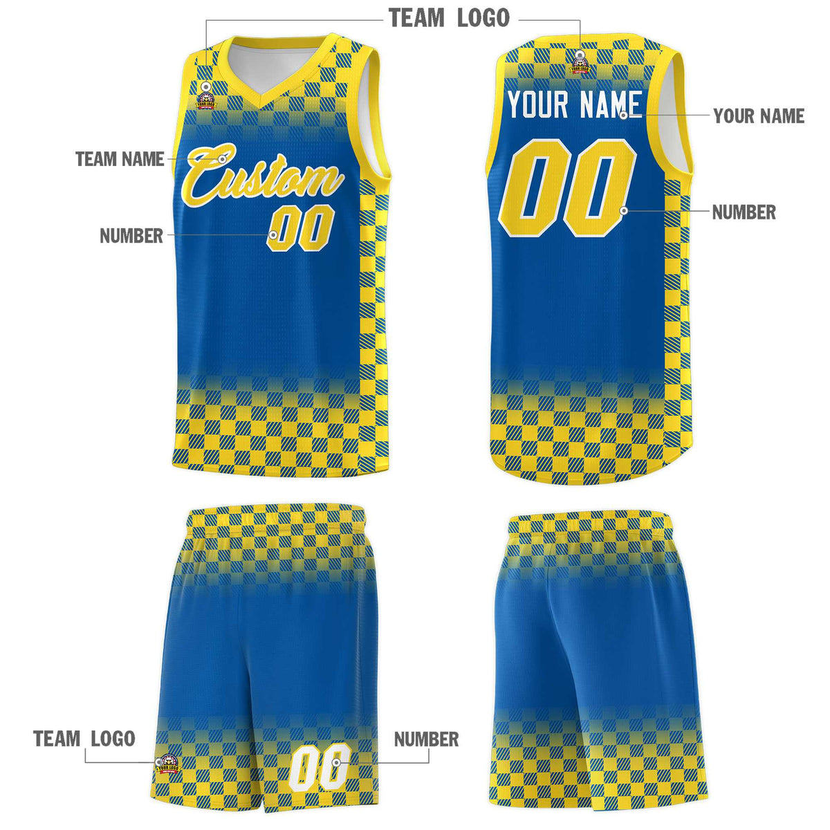 Custom Royal Gold Classic Plaid Pattern Sports Uniform Basketball Jersey