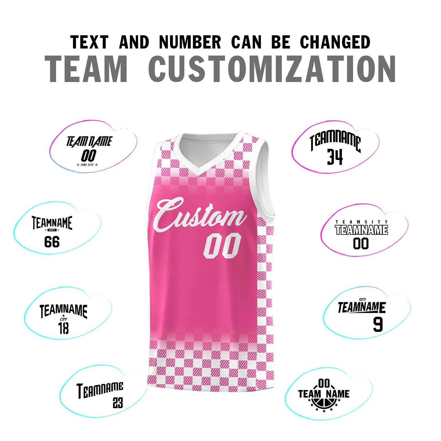 Custom Pink White Classic Plaid Pattern Sports Uniform Basketball Jersey