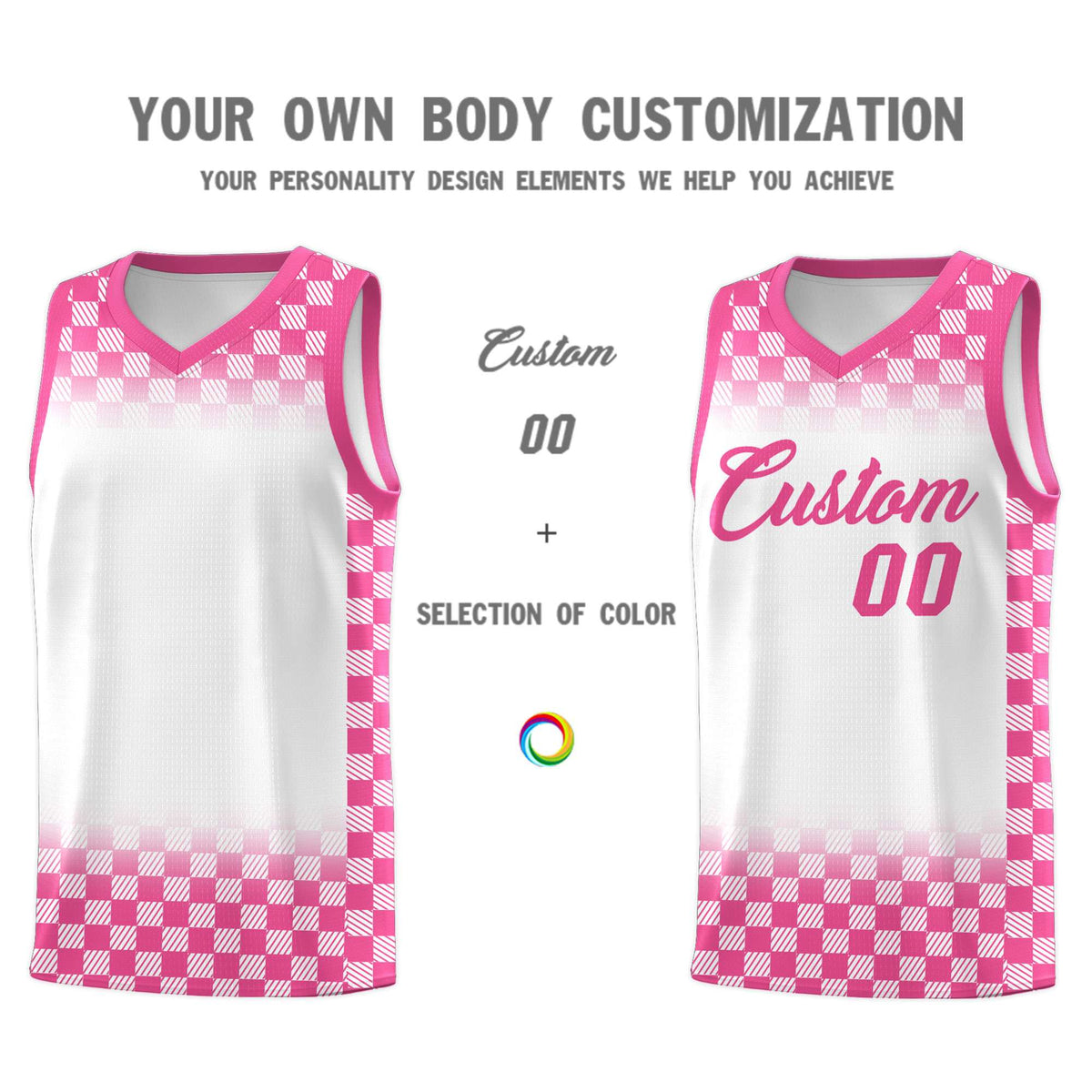 Custom White Pink Classic Plaid Pattern Sports Uniform Basketball Jersey