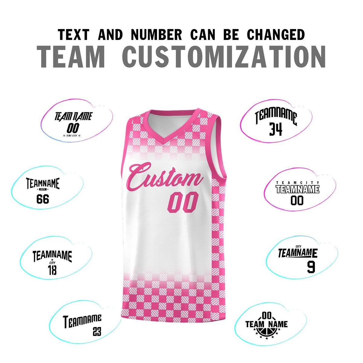 Custom White Pink Classic Plaid Pattern Sports Uniform Basketball Jersey