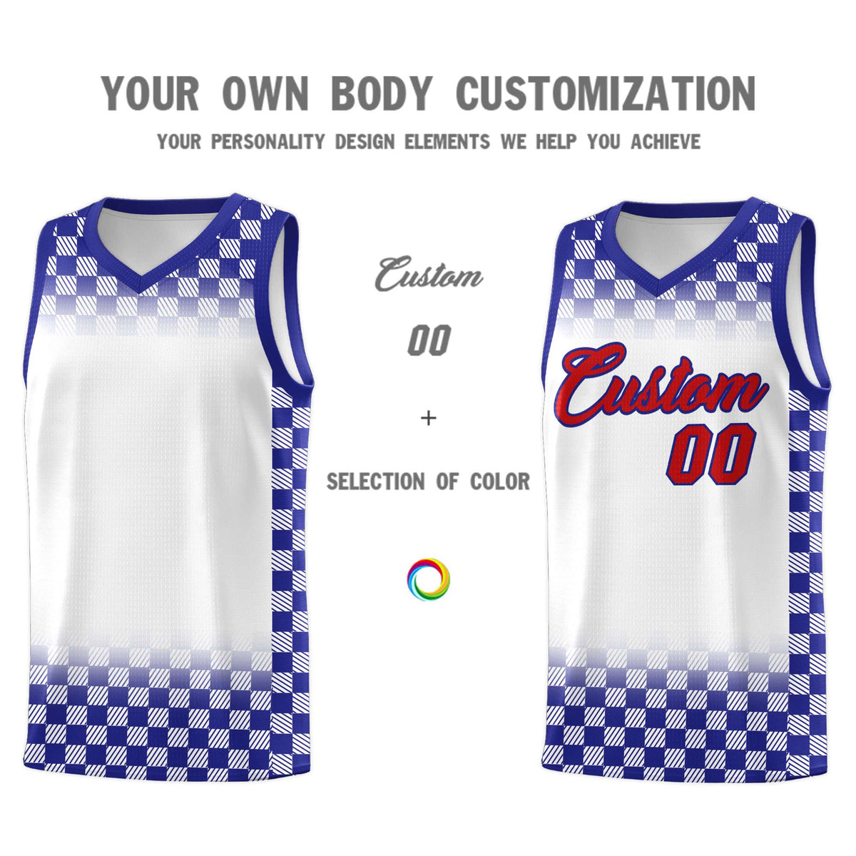 Custom White Royal Classic Plaid Pattern Sports Uniform Basketball Jersey