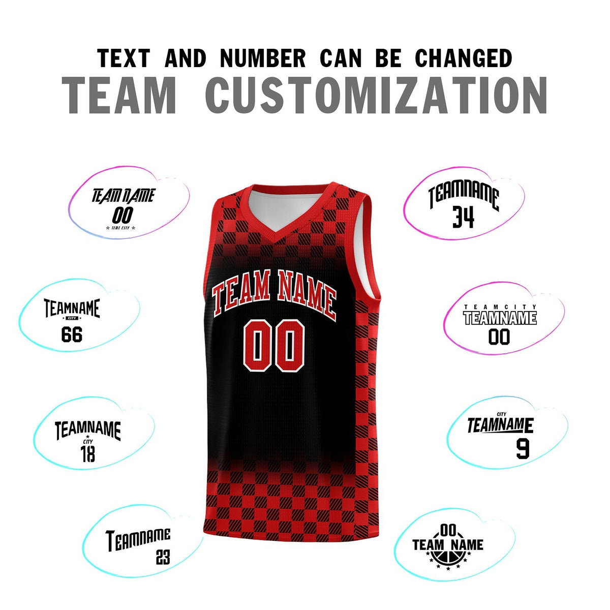 Custom Black Red Classic Plaid Pattern Sports Uniform Basketball Jersey