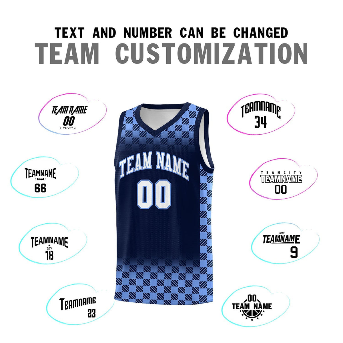 Custom Navy Light Blue Classic Plaid Pattern Sports Uniform Basketball Jersey