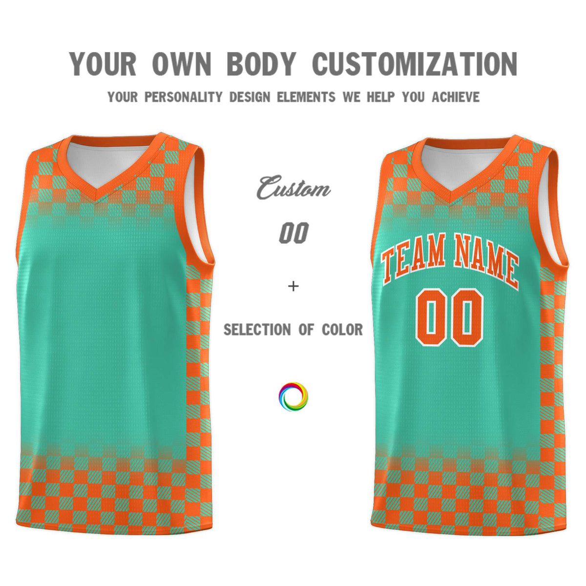 Custom Bright Green Orange Classic Plaid Pattern Sports Uniform Basketball Jersey