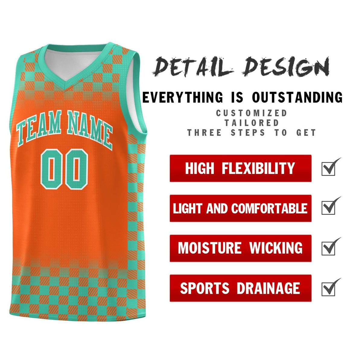 Custom Orange Bright Green Classic Plaid Pattern Sports Uniform Basketball Jersey