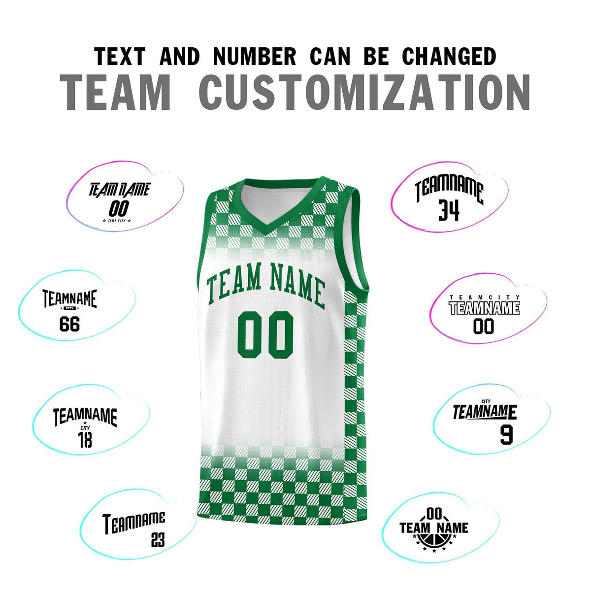 Custom White Kelly Green Classic Plaid Pattern Sports Uniform Basketball Jersey