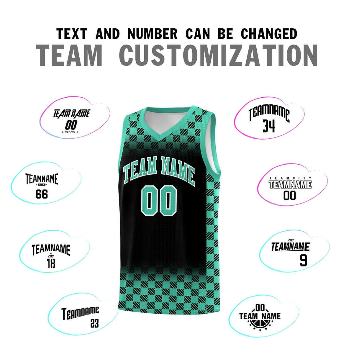 Custom Black Bright Green Classic Plaid Pattern Sports Uniform Basketball Jersey