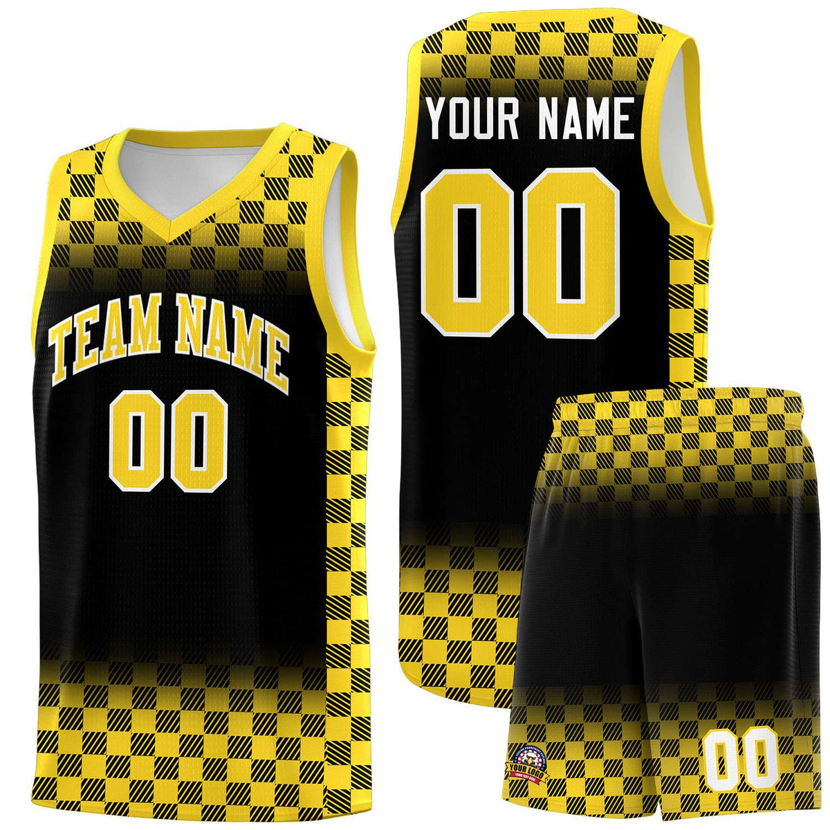 Custom Black Gold Classic Plaid Pattern Sports Uniform Basketball Jersey