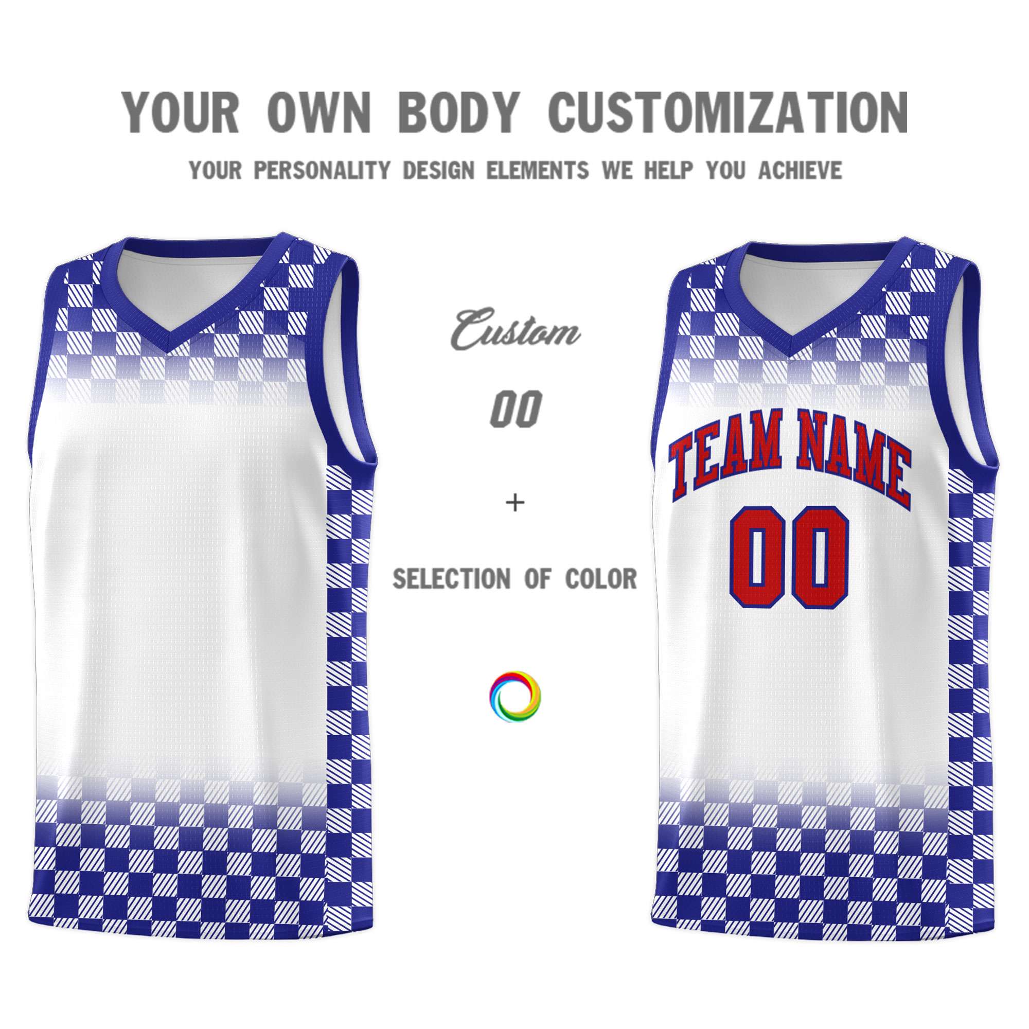 Custom White Royal Classic Plaid Pattern Sports Uniform Basketball Jersey
