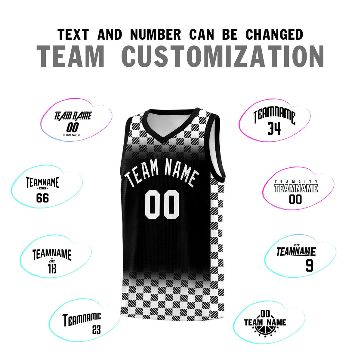Custom Black White Classic Plaid Pattern Sports Uniform Basketball Jersey