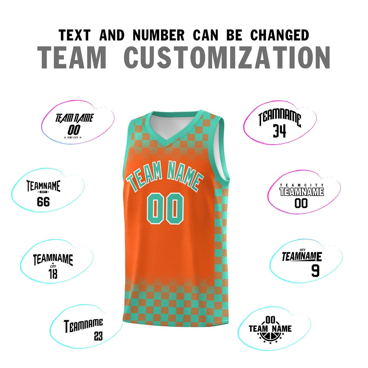 Custom Orange Bright Green Classic Plaid Pattern Sports Uniform Basketball Jersey