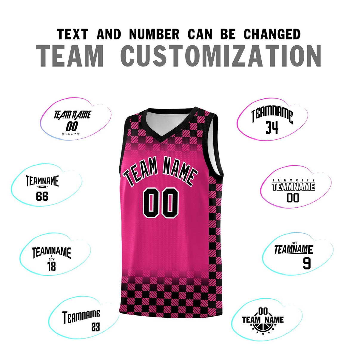Custom Pink Black Classic Plaid Pattern Sports Uniform Basketball Jersey