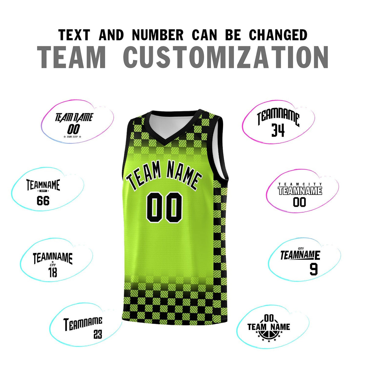 Custom Neon Green Black Classic Plaid Pattern Sports Uniform Basketball Jersey