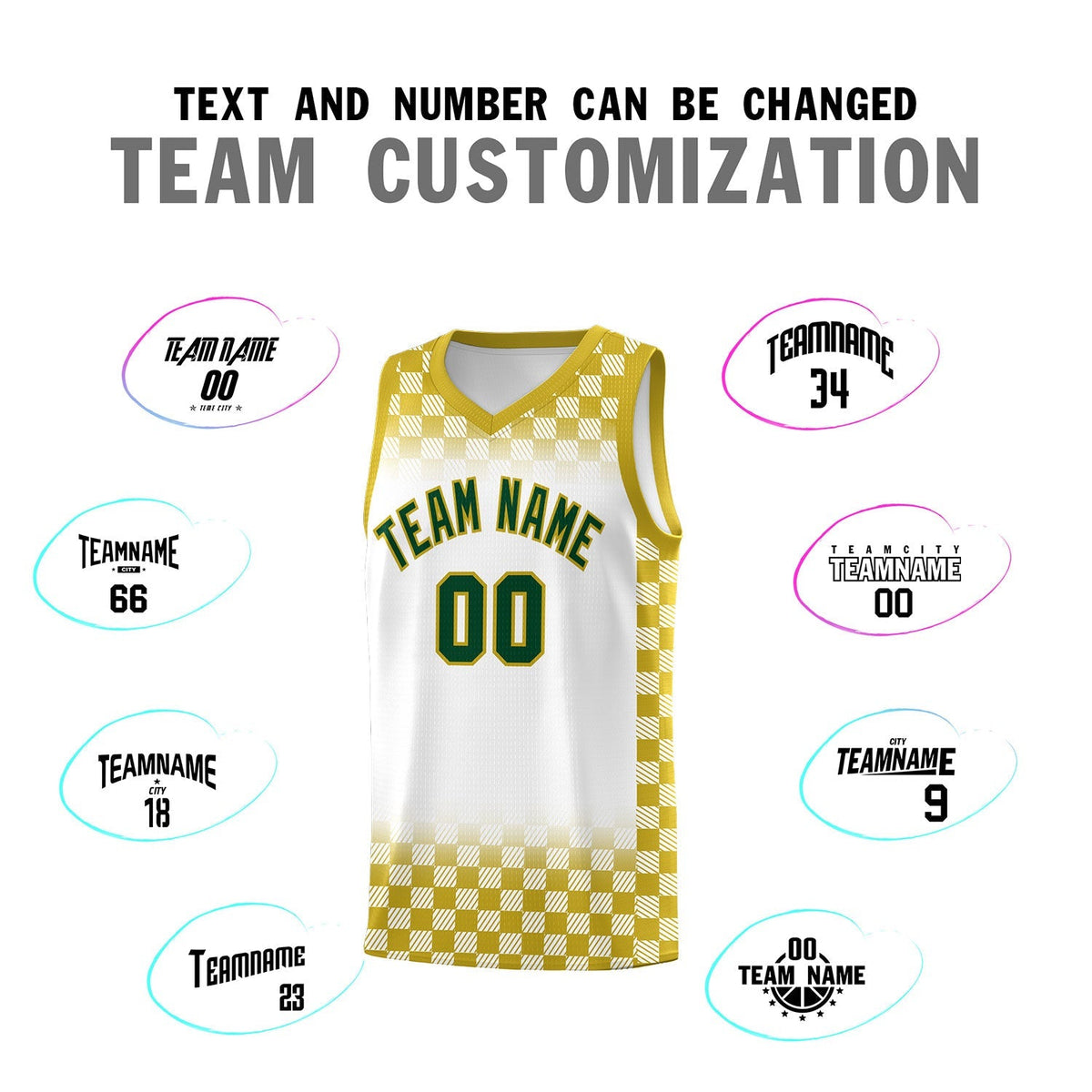 Custom White Old Gold Classic Plaid Pattern Sports Uniform Basketball Jersey