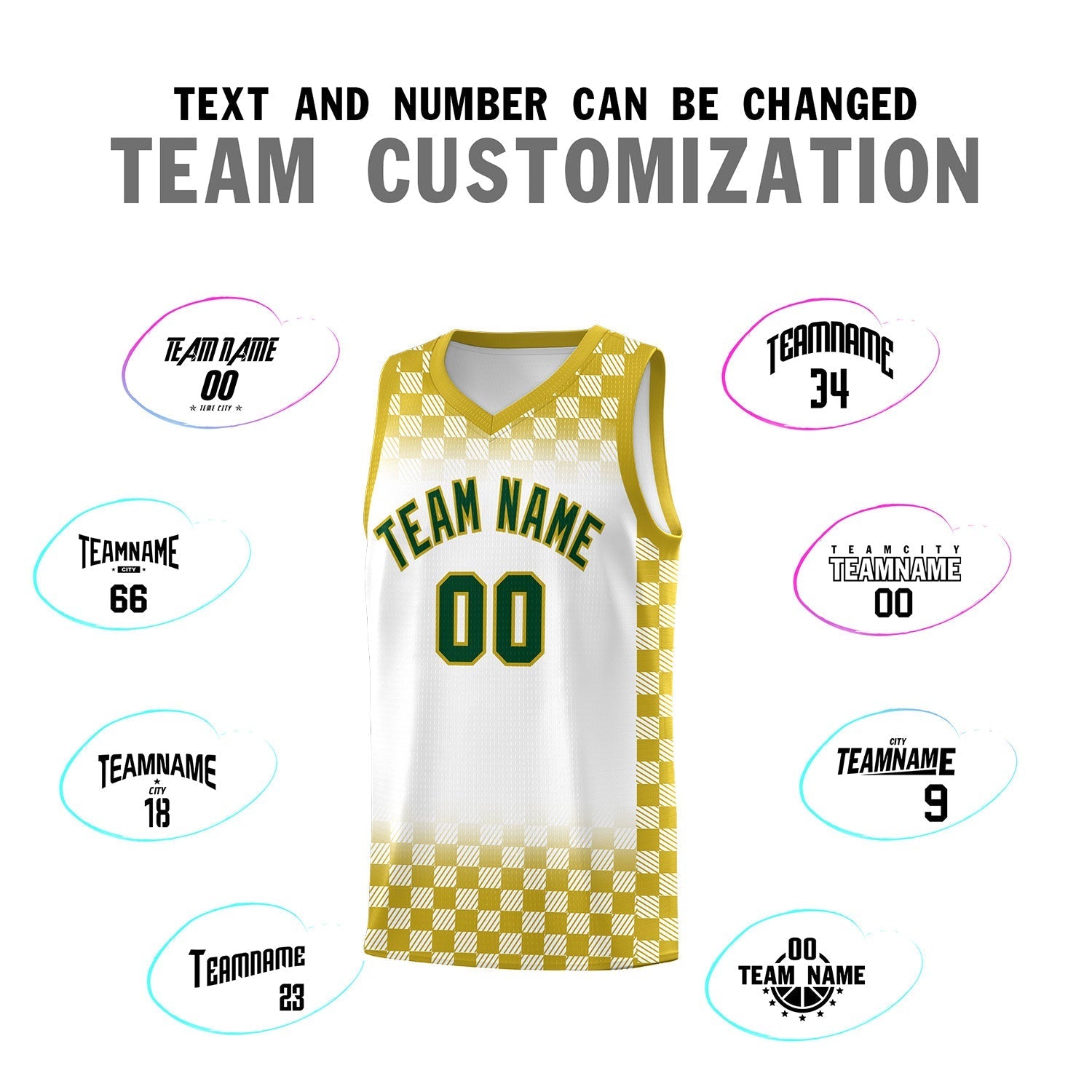 Custom White Old Gold Classic Plaid Pattern Sports Uniform Basketball Jersey
