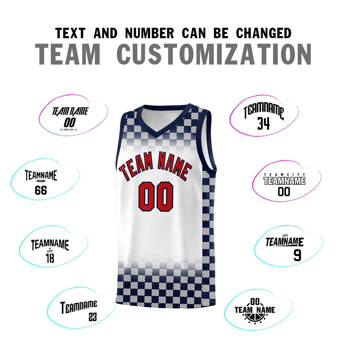 Custom White Navy Classic Plaid Pattern Sports Uniform Basketball Jersey