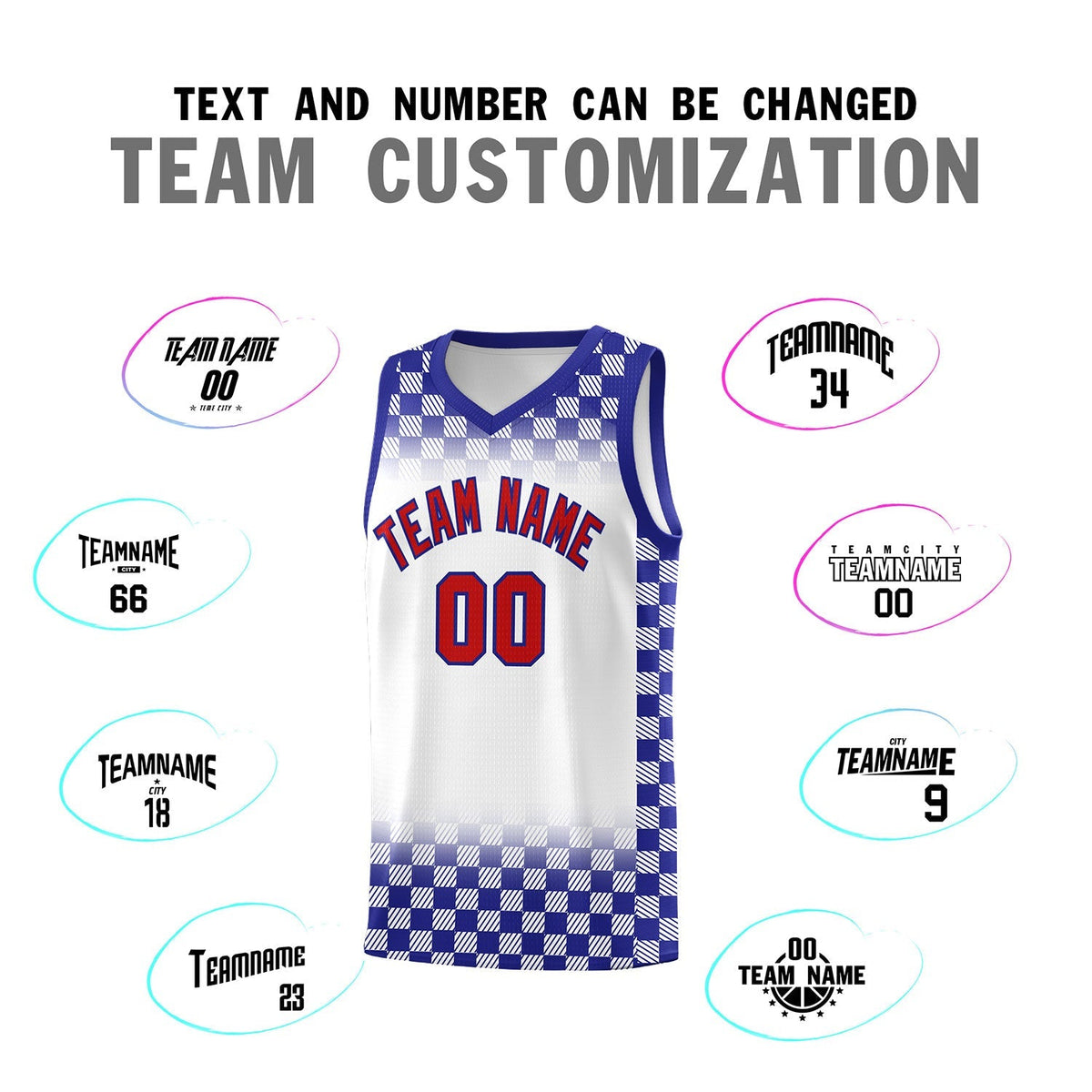Custom White Royal Classic Plaid Pattern Sports Uniform Basketball Jersey