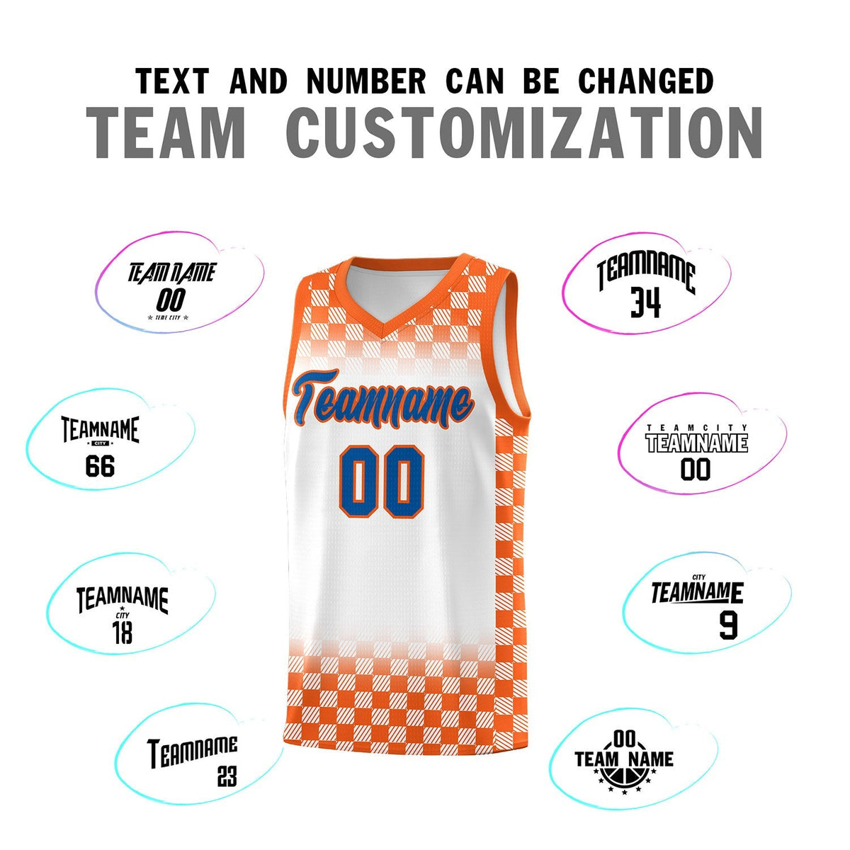 Custom White Orange Classic Plaid Pattern Sports Uniform Basketball Jersey