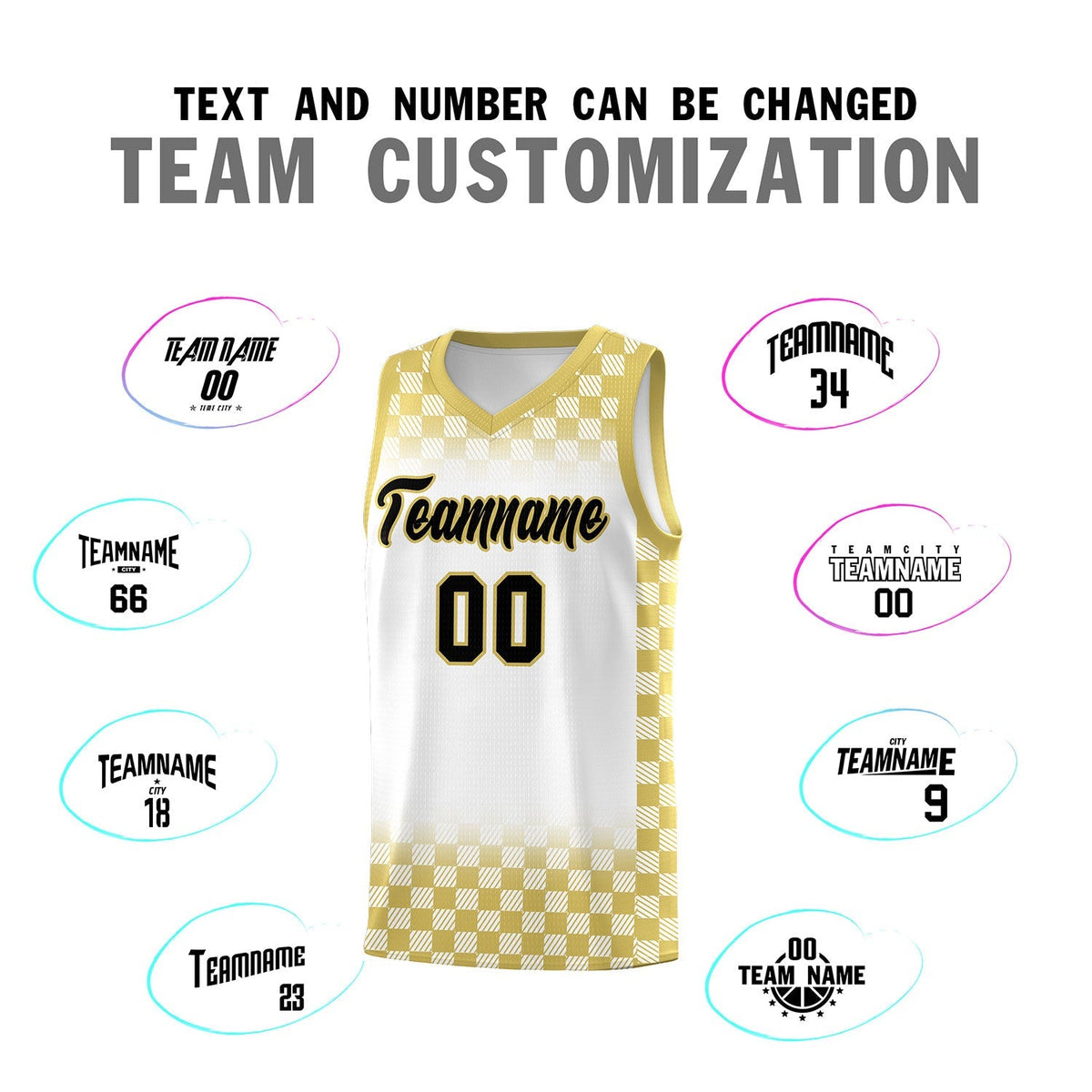 Custom White Old Gold Classic Plaid Pattern Sports Uniform Basketball Jersey