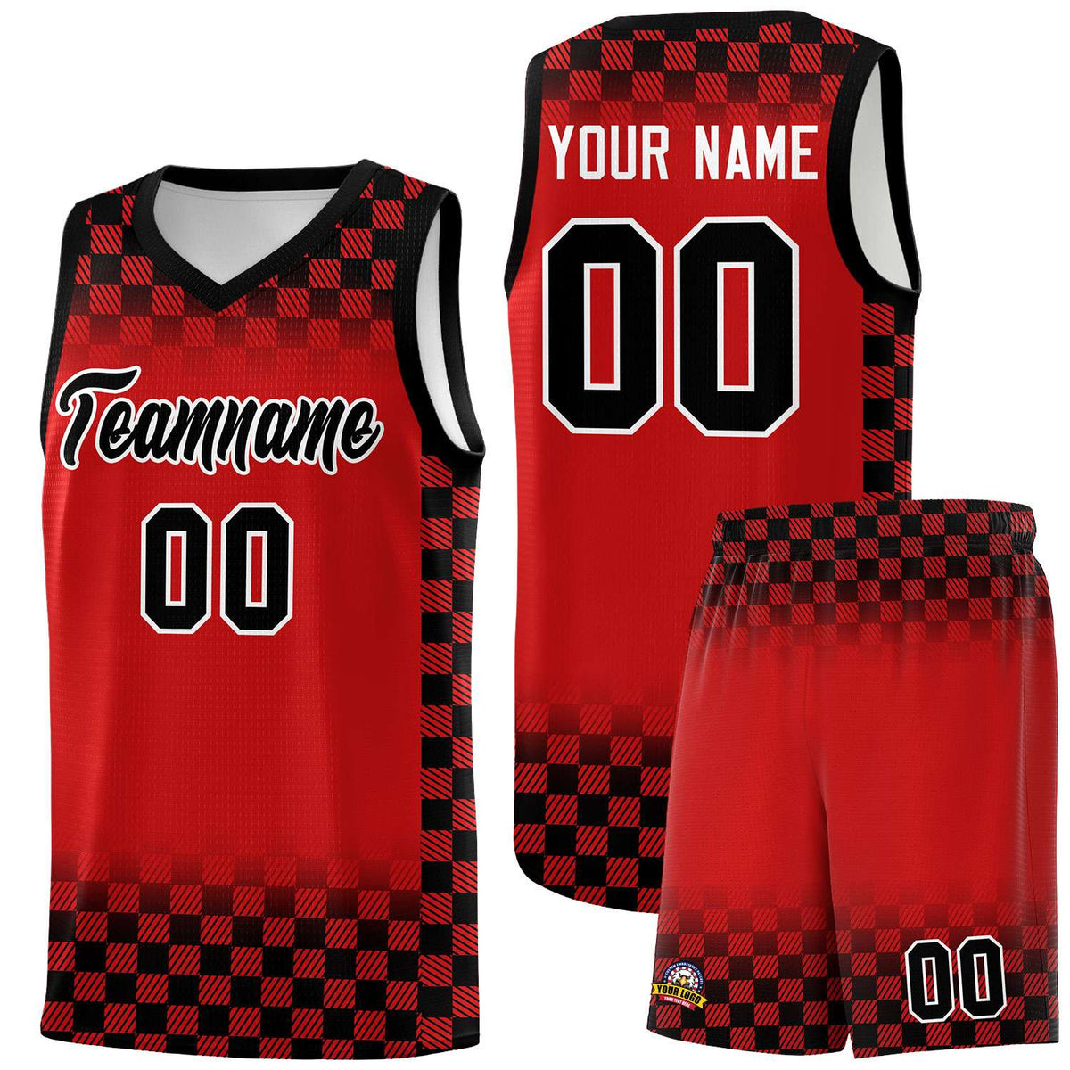 Custom Red Black Classic Plaid Pattern Sports Uniform Basketball Jersey