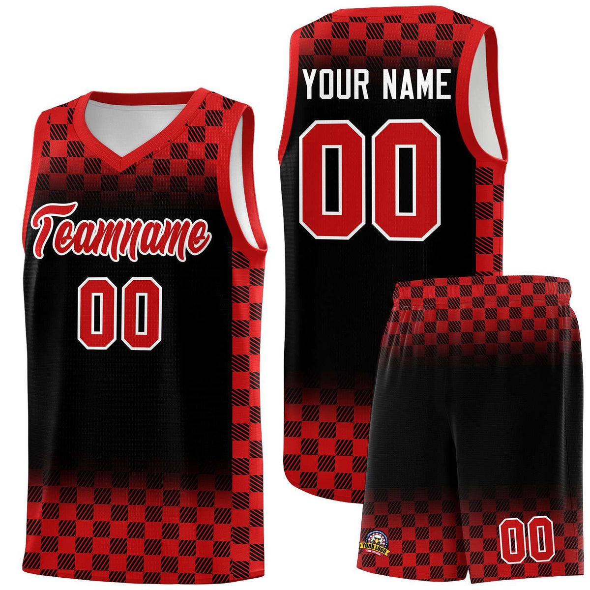 Custom Black Red Classic Plaid Pattern Sports Uniform Basketball Jersey