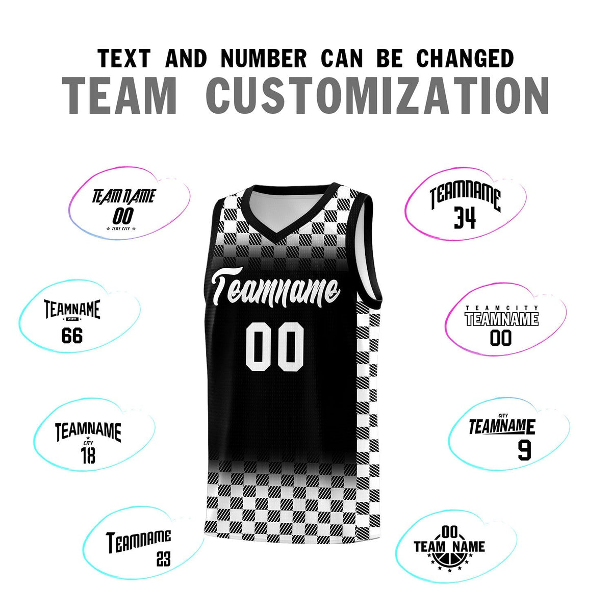 Custom Black White Classic Plaid Pattern Sports Uniform Basketball Jersey
