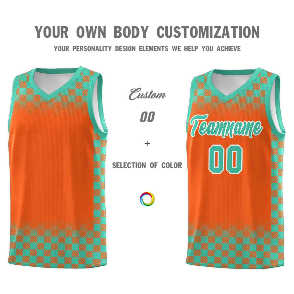 Custom Orange Bright Green Classic Plaid Pattern Sports Uniform Basketball Jersey