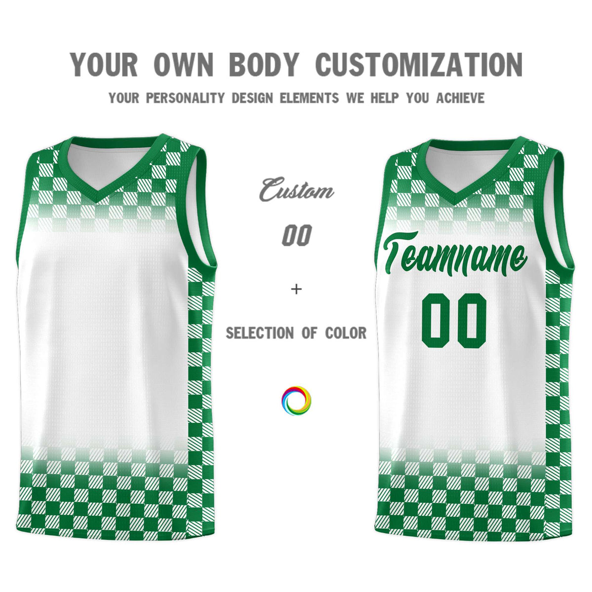Custom White Kelly Green Classic Plaid Pattern Sports Uniform Basketball Jersey