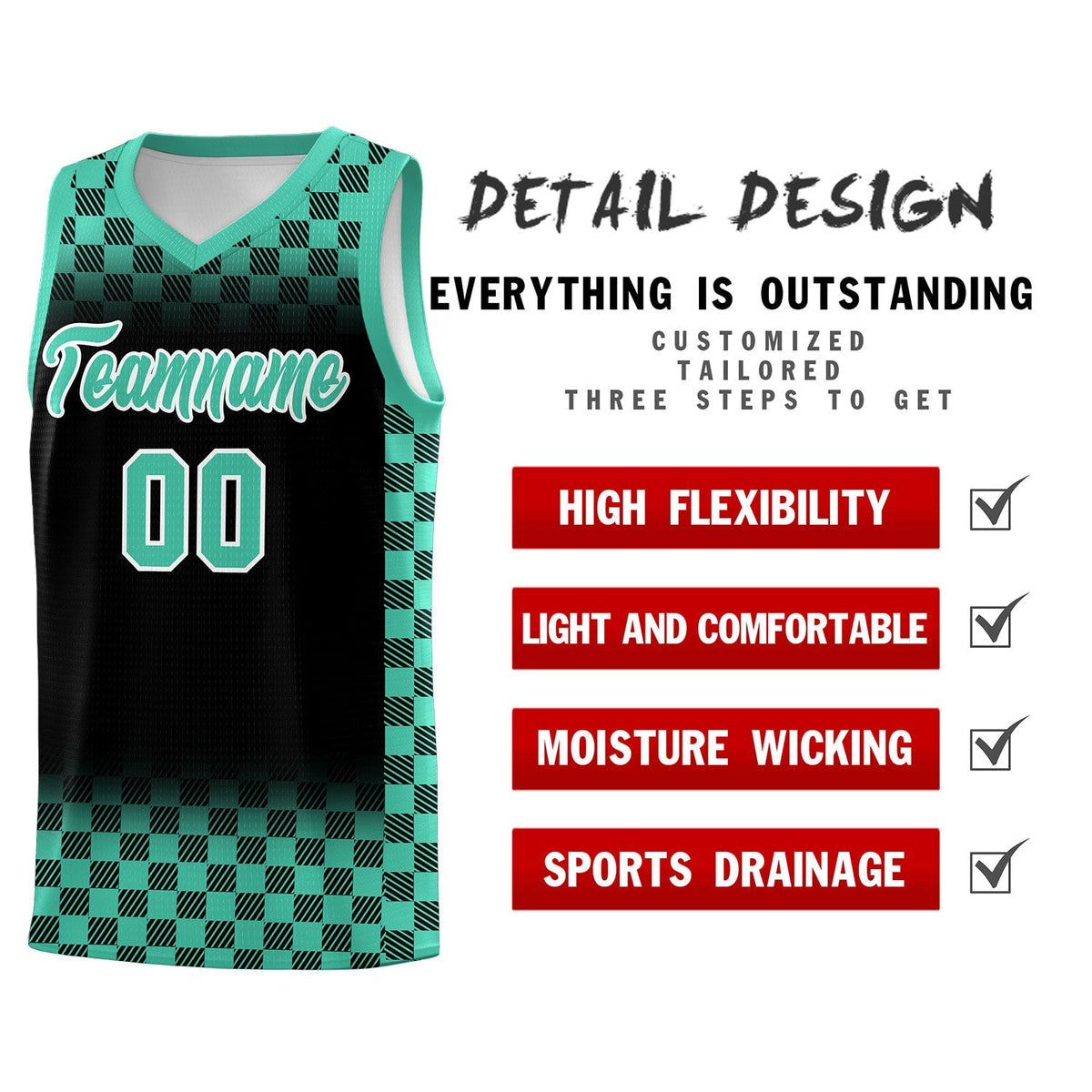 Custom Black Bright Green Classic Plaid Pattern Sports Uniform Basketball Jersey