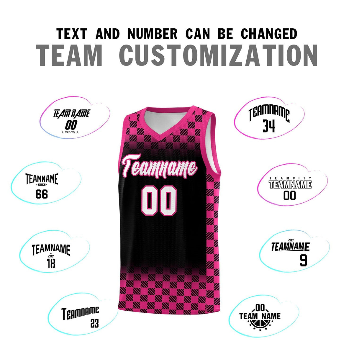 Custom Black Pink Classic Plaid Pattern Sports Uniform Basketball Jersey