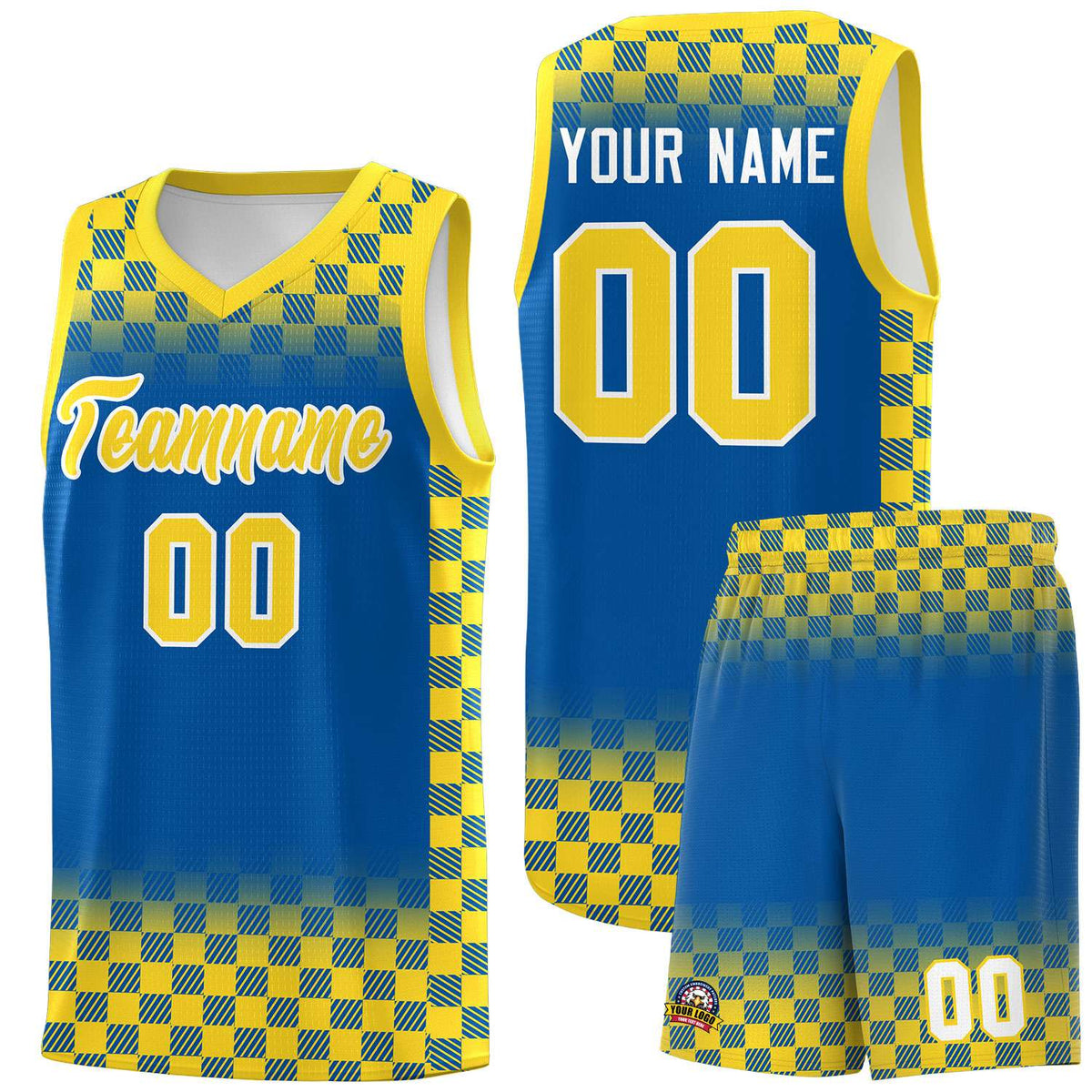 Custom Royal Gold Classic Plaid Pattern Sports Uniform Basketball Jersey